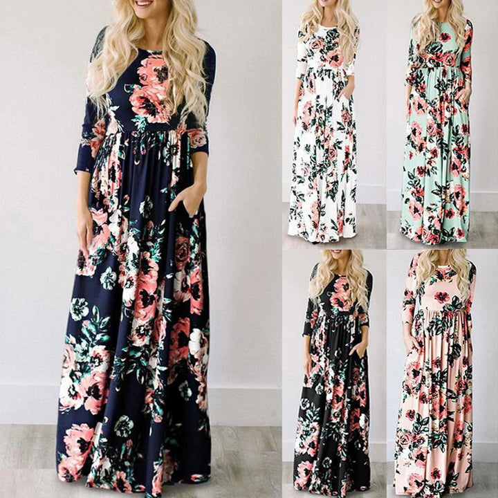 Summer Maxi Dress Women - Pink Floral Print Boho Beach Dress, Evening Party Long Dress Sundress