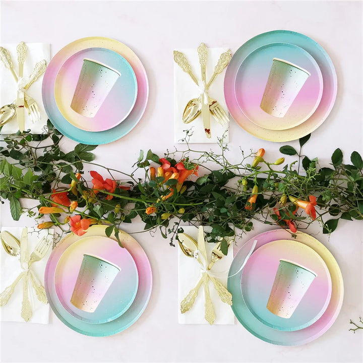 Rainbow Tableware Set  Party Decoration Paper Plates Cups Napkins Tablecloth Disposable