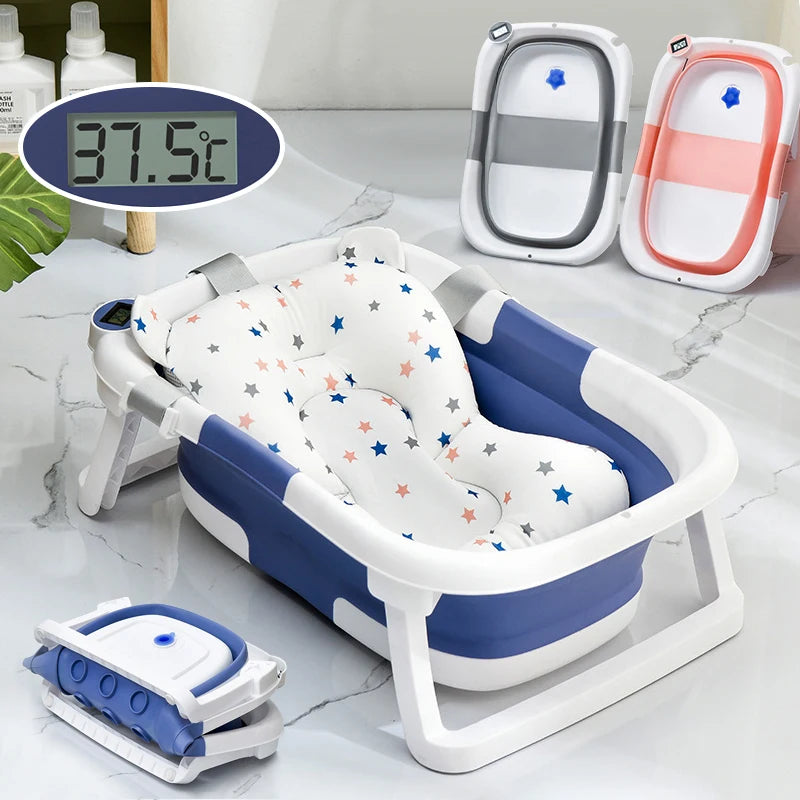 Silicone Baby Bath Bathtub with Real-time Temperature Non-Slip Foot Bath Bucket Folding Bathroom With Temperature Sensing