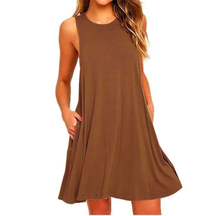 Women's Summer Casual Swing T-Shirt Dress - Beach Cover Up with Pockets, Plus Size Loose T-shirt Dress