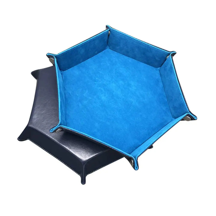 Rolling Folding Hexagon Dice Game Storage Tray PU Leather& Velvet  Mat Holder Double Sided