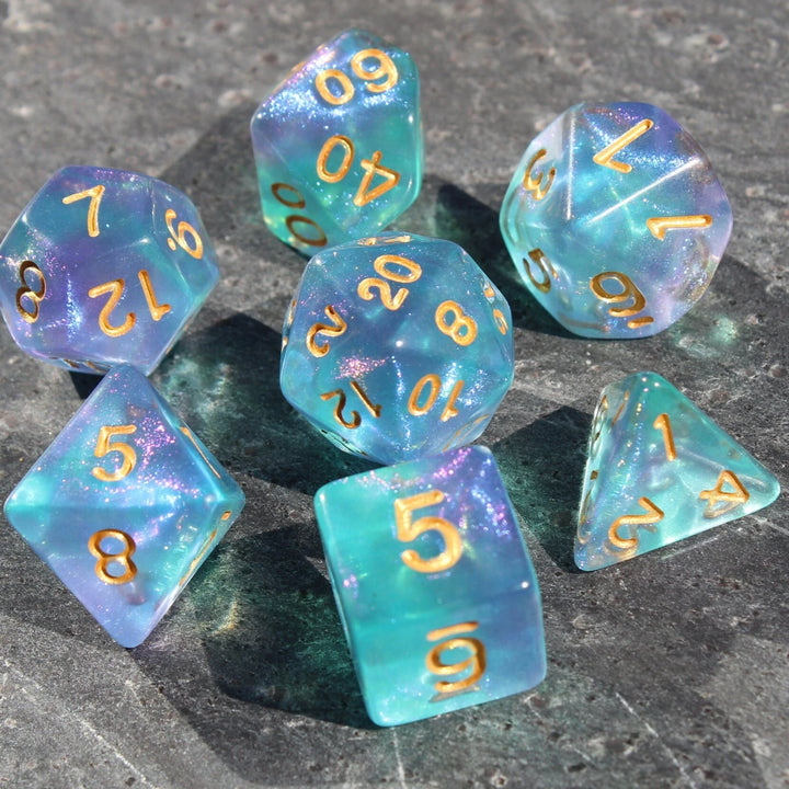 Blue Starry Sky Dice for DND Dungeons and Dragons Table Games D&D RPG Tabletop Roleplaying 7Pcs/Set