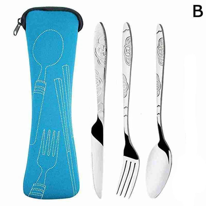 3Pcs Steel Knifes Fork Spoon Set Travel Camping Cutlery Set with Case