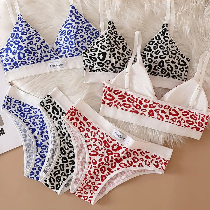 Leopard Print Bra Adjustable Shoulder Strap and Underwear Set